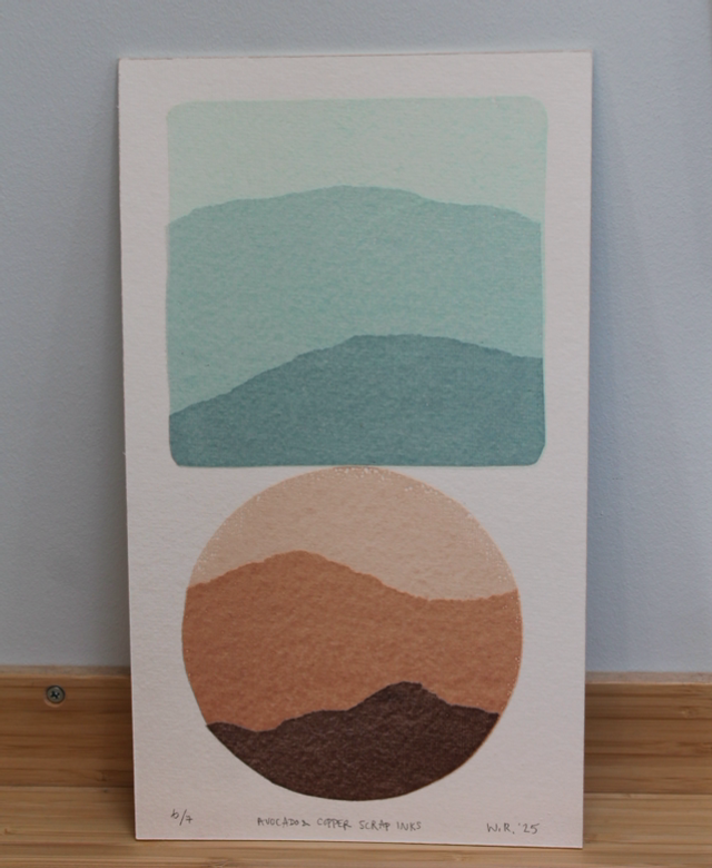COPPER SCRAP AND AVOCADO LANDSCAPE ON HANDMADE PAPER