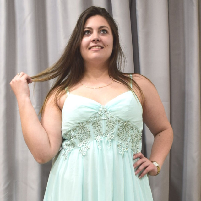 Robe de soirée en mousseline vert d'eau - mint