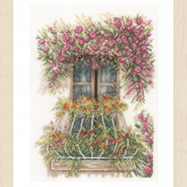 Counted Cross Stitch Kit: Flower Balcony (Evenweave) by Lanarte