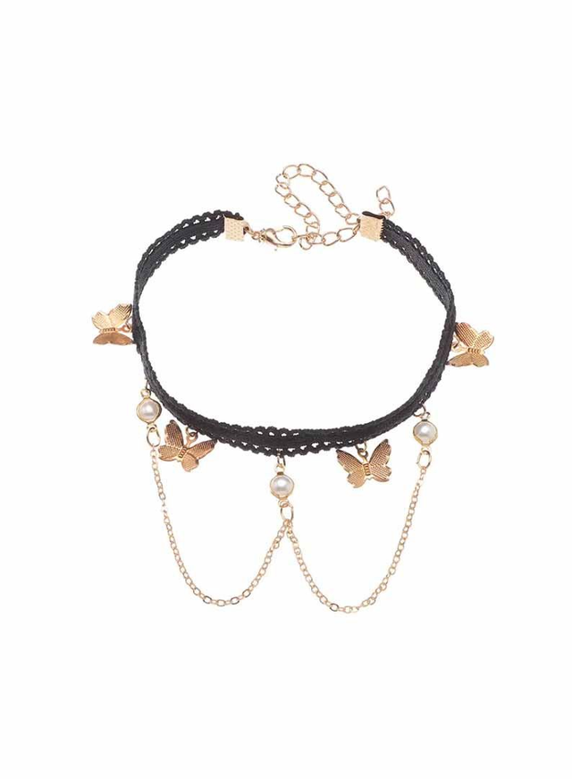Bracelet de biceps dentelle, noire papillons dorés