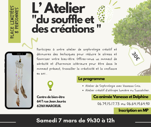 Inscription L'atelier du souffle et des créations  le 07 mars 2026