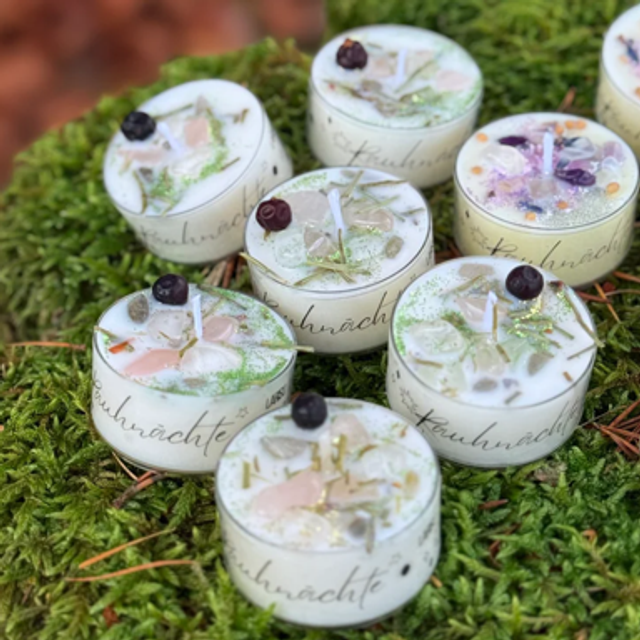 Wiege der Nacht Moonlight Teelicht Rauchquarz Labradorit Rosenquarz 