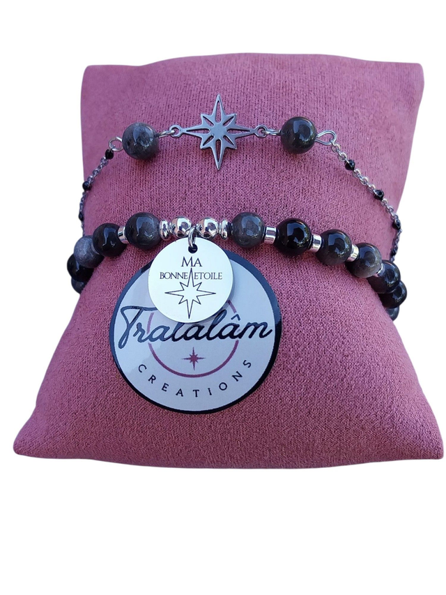 ✨Ensemble bracelets pierres noires onyx obsidienne MA BONNE ETOILE ✨(68BRA)