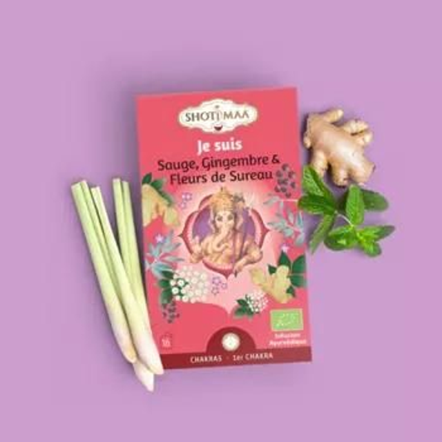 Tisane bio &quot;Je suis&quot; Sauge, Gingembre, Fleurs de sureau