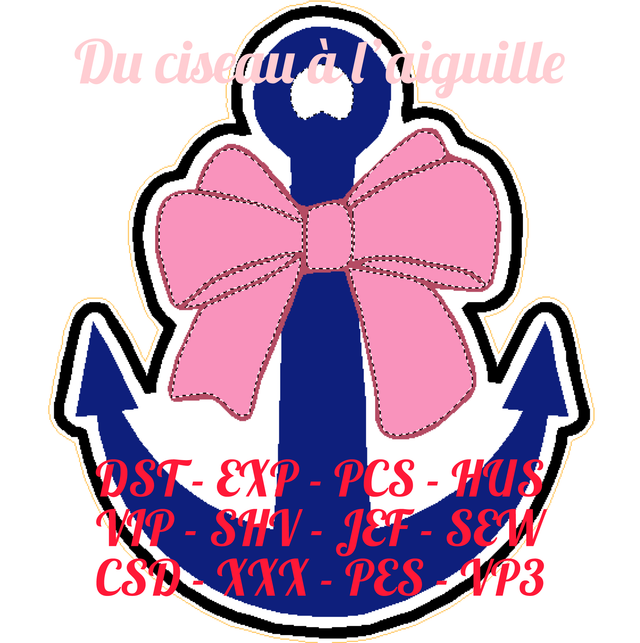 fichier broderie écusson ancre et noeud - 2 Tailles / 12 Formats (cadre 10x10)