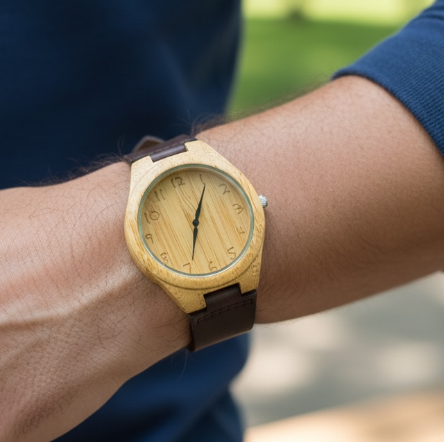 Montre bois bracelet cuir marron