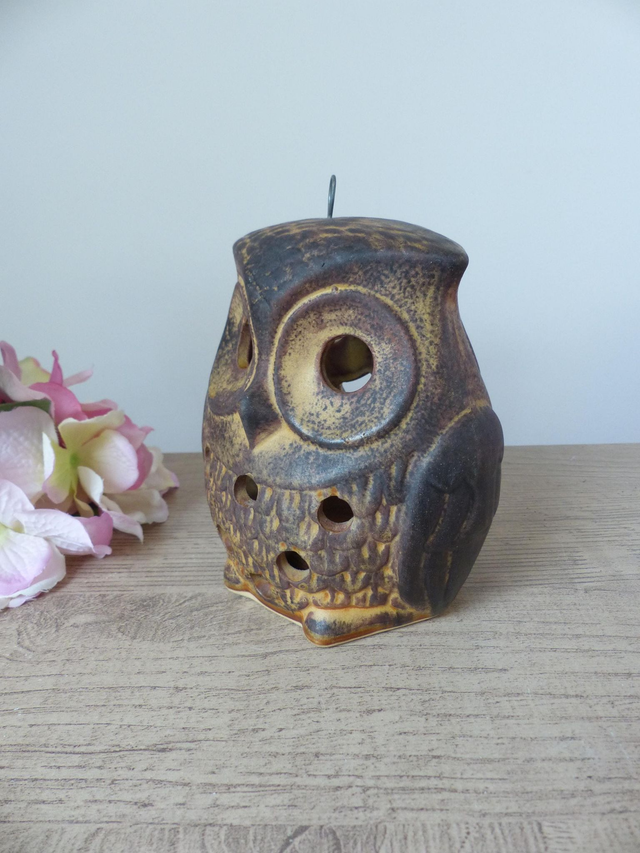 Bougeoir Photophore Vintage en Forme de Chouette – Poterie en Grès Artisanale | Déco Maison Campagne & Ambiance Cosy