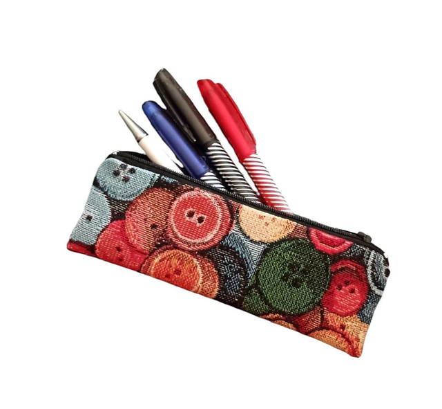 Mini Trousse pour stylos/ trousse longue / trousse tapisserie/ Pochette stylos originale/Etui à lunettes /Tissu Gobelin "Boutons".