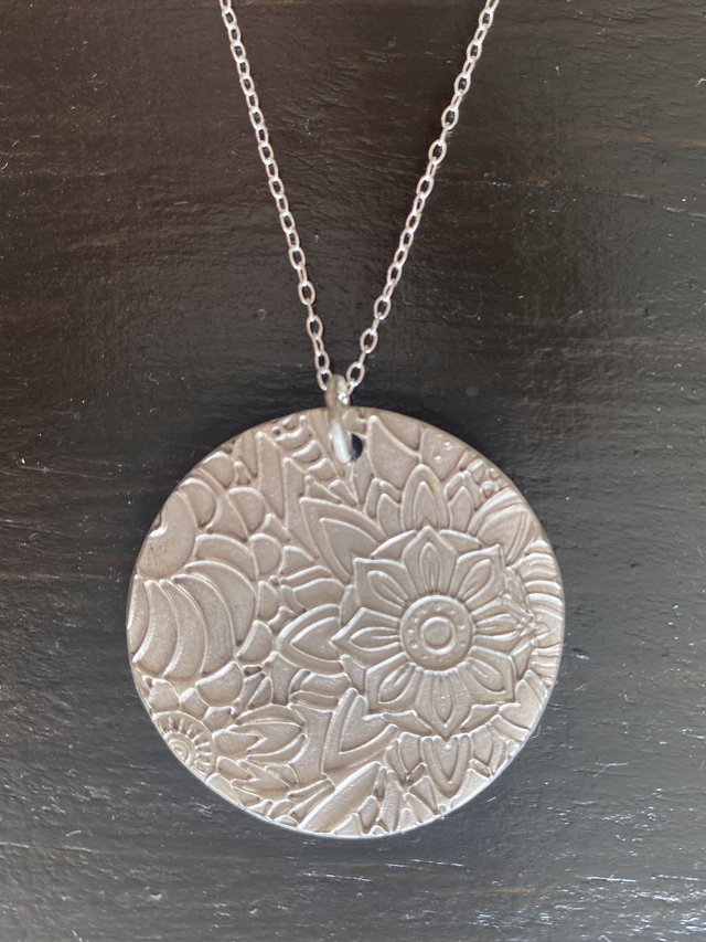 Fine Silver Large Textured Floral Pendant