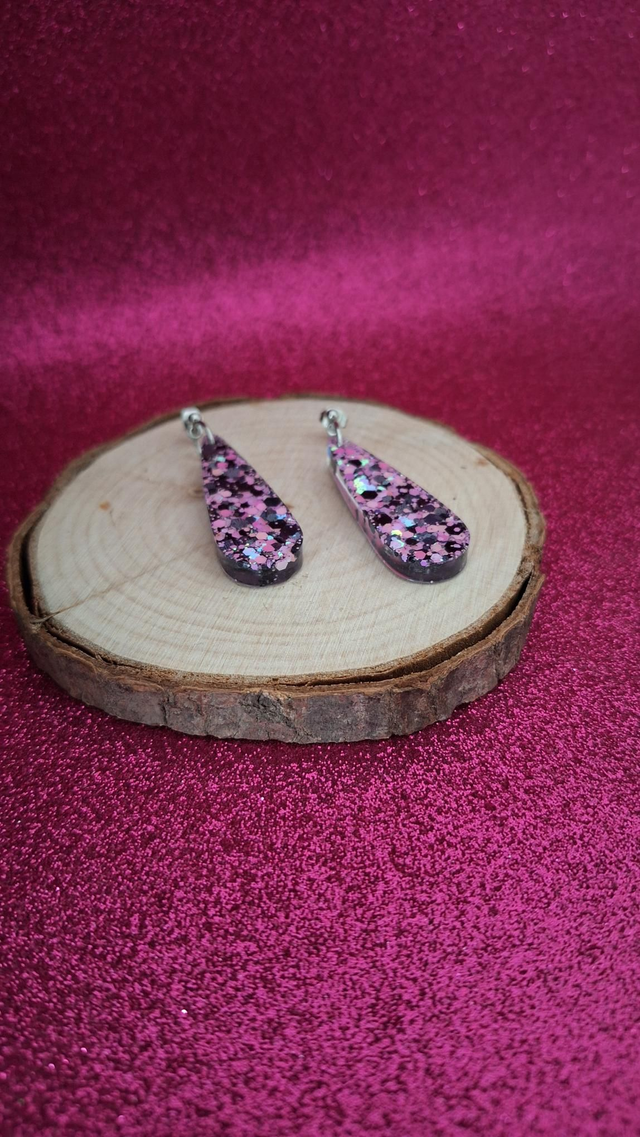 Boucles d'oreilles perles argentées gouttes paillettes noires/roses/blanches