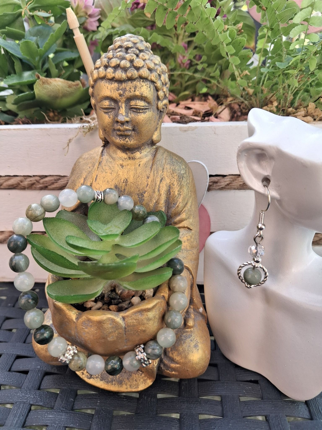 Bracelet Prehnite + boucles d'oreilles 