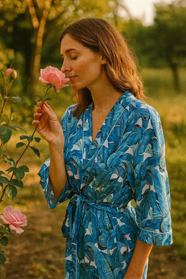 Kimono aux Palmier Bleu - 130cm