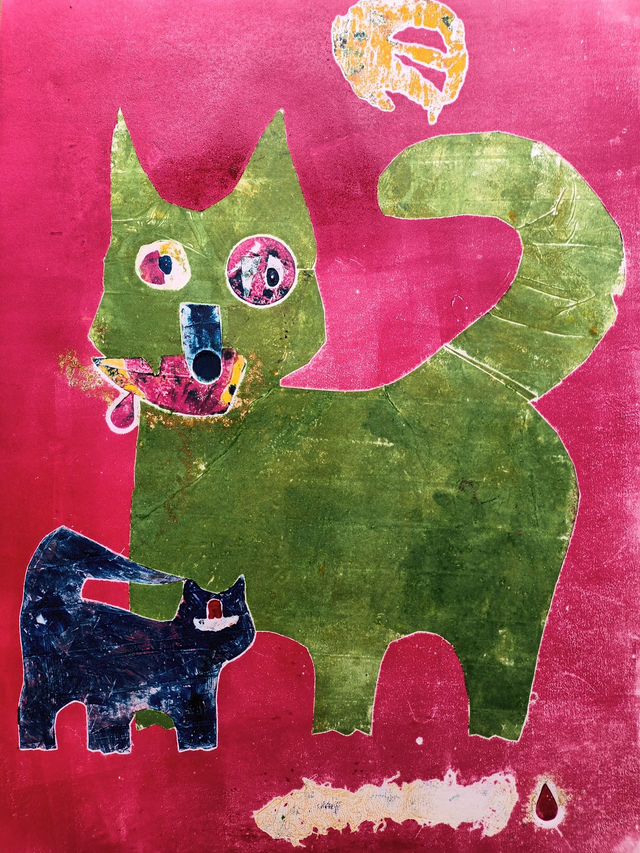 &#039;Cats (green/magenta)&#039; by Jude Montague edition of one.
