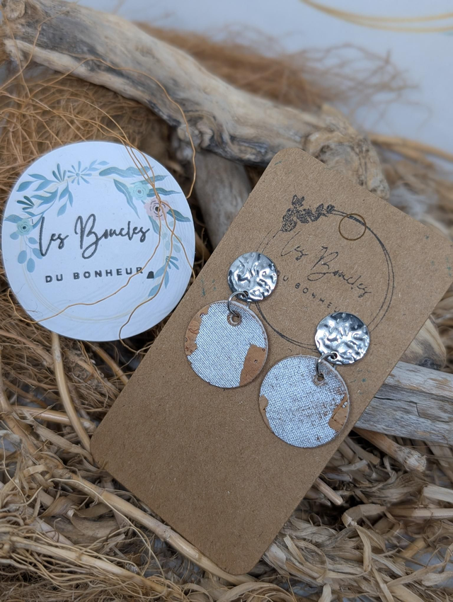 Boucles d&#039;oreilles Anti Gaspi Mini Moon liège cuir mimo012