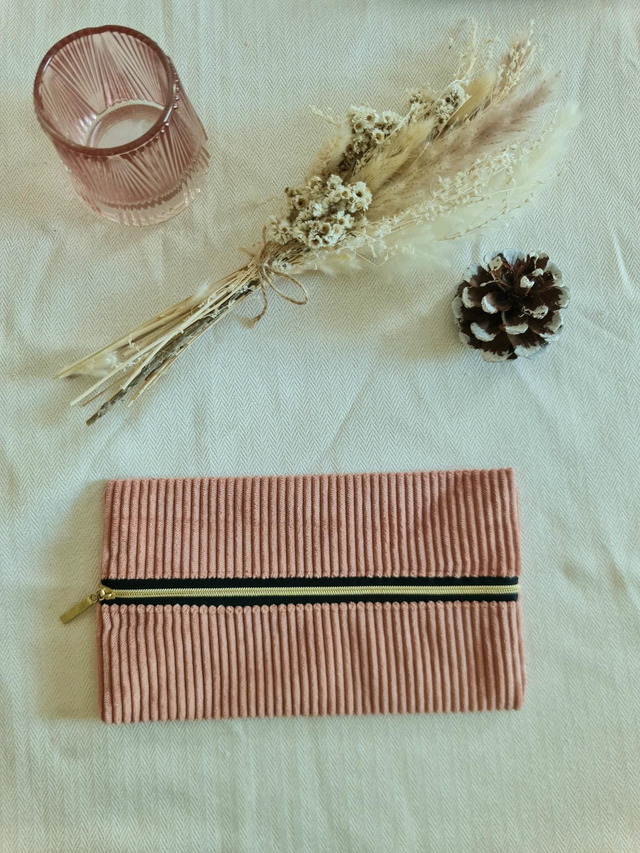 Trousse plate longue vieux rose