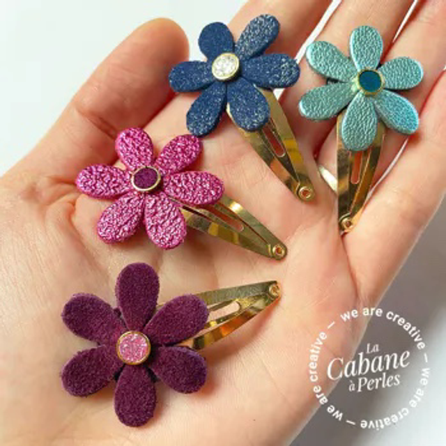 Kit barrette cuir rose ou bleu 