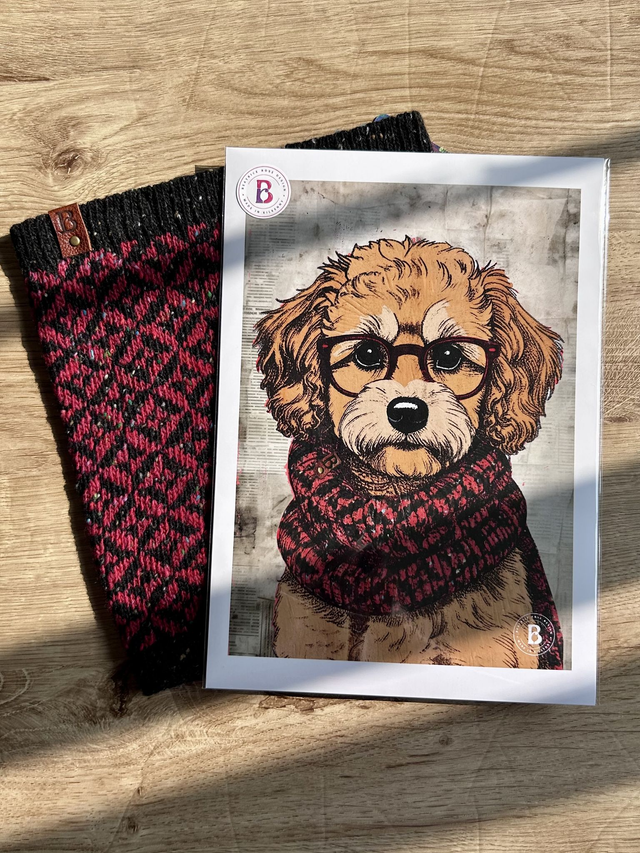 Cavalier Cross Dog In Glasses Mixed Media Art Print A4