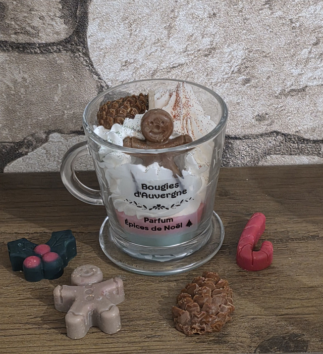 Tasse Bougie Gourmande Épices de Noël n°65 - env. 120g - Création Unique