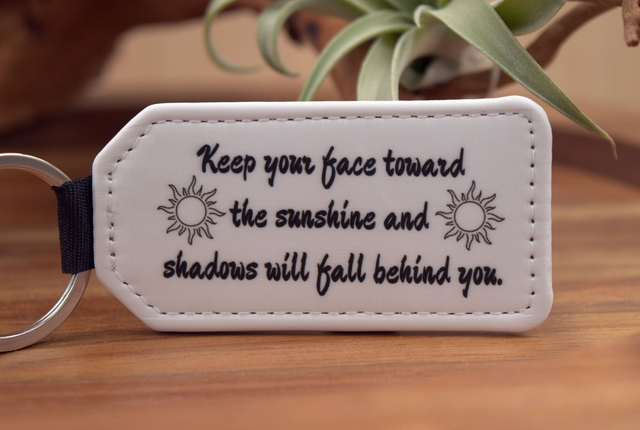 Keep Your Face Towards the Sunshine,&quot; Sun Silhouettes Design, Double-Sided PU Leather Keychain
