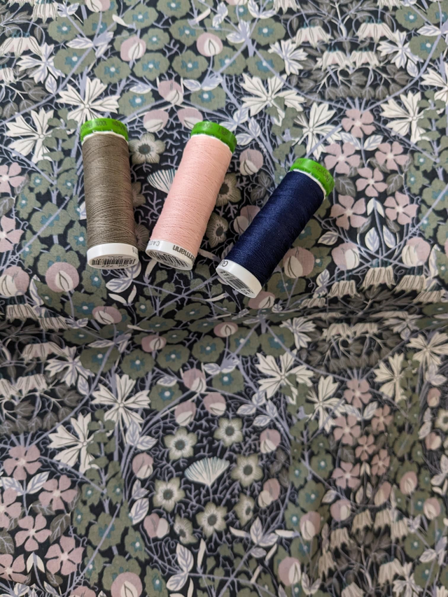 Pima Cotton Lawn - Navy with Pink/Khaki Floral