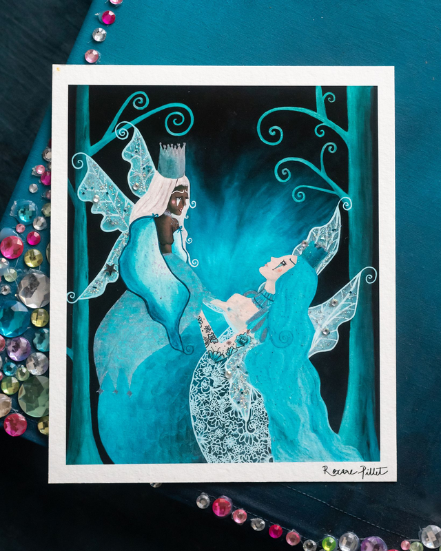 Tirage peinture fées bleutées non encadré