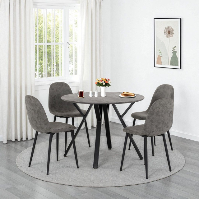 Athens Round Concrete Effect Dining Table With 4 Chairs 