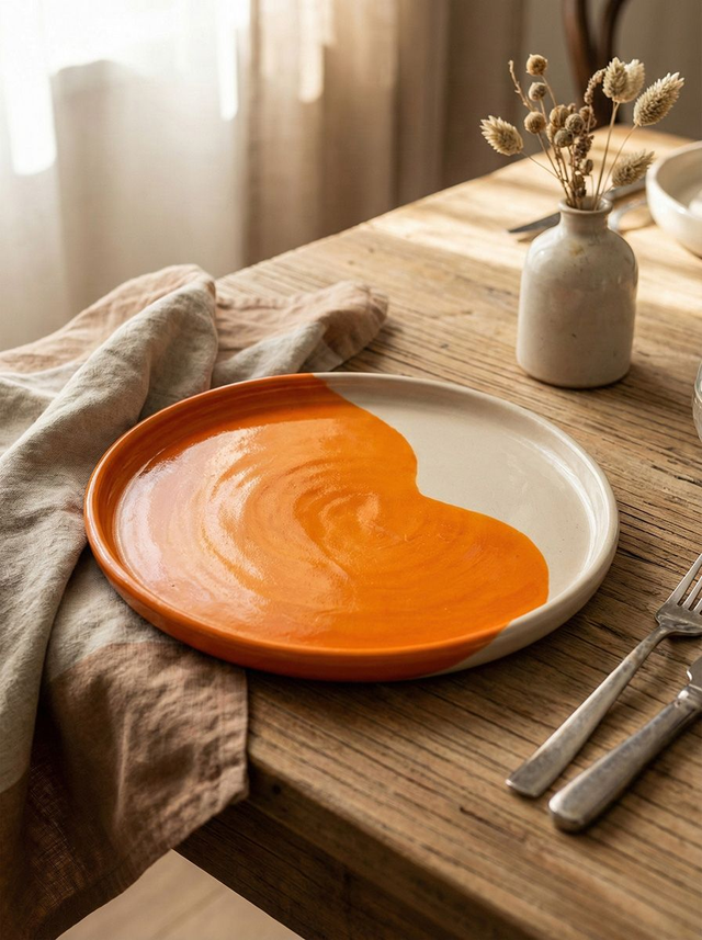 Orange Colourblock Dining Plate