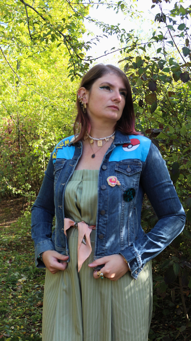 🌟 Veste en Jean Pokémon – Pokémons légendaires - Taille M- Pièce Unique & Revalorisée 🌿
