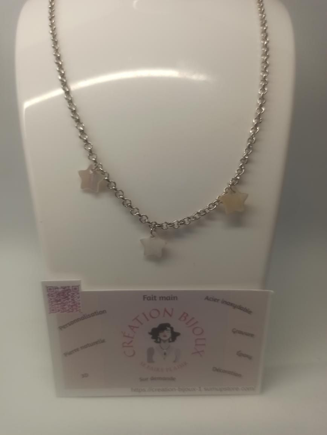 Collier acier avec étoile en nacre 