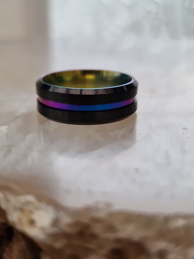 Bague Acier Inoxydable Noir Et Caméléon Multicolore