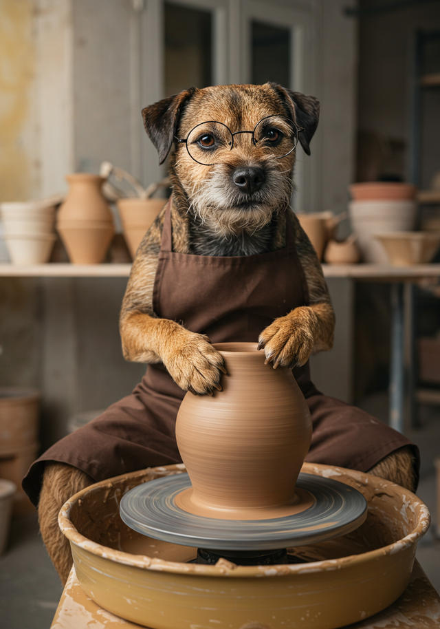 Border Terrier Pottery Pal Framed Canvas