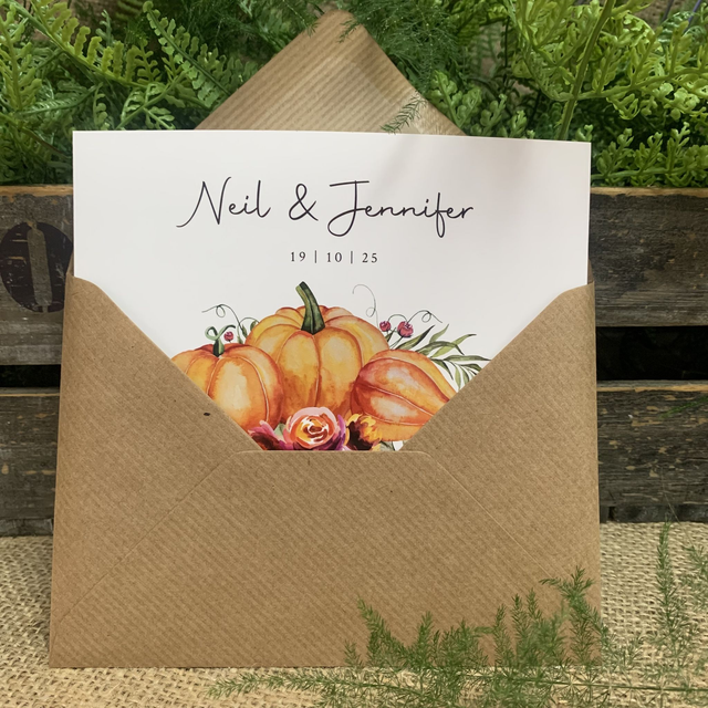 Pumpkins & autumn flowers - concertina Wedding invitations - including guest information & RSVP