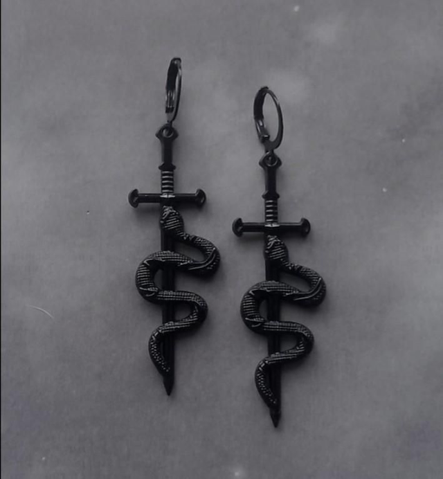 Black Snake and Sword Earrings 