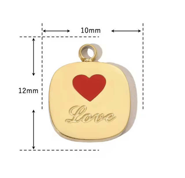 Charm quadrato love con cuore smaltato 