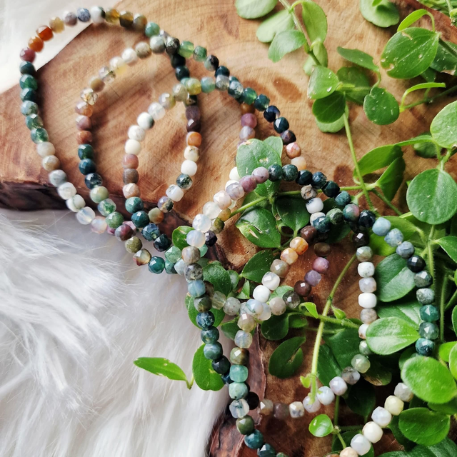 Indian Moss Agate faceted sugar cube bracelet 