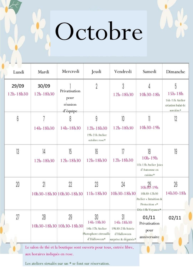 Planning d'octobre 2025