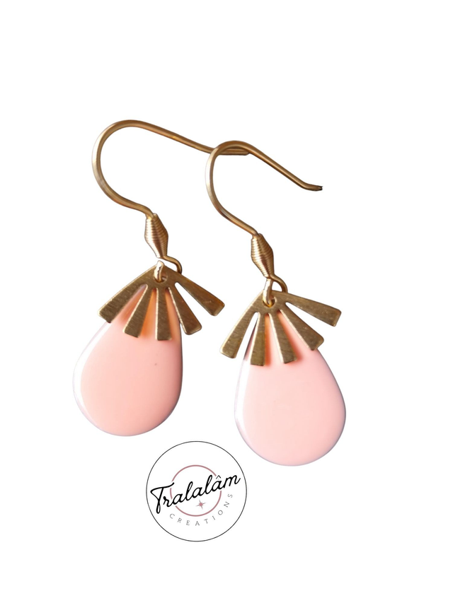 ✨Boucles d’oreilles &quot;gouttes roses émaillées&quot;✨