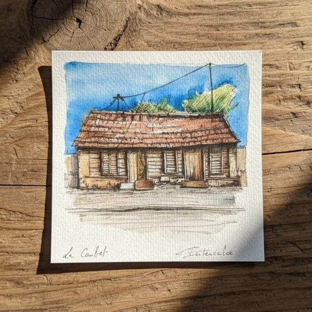 Encre et aquarelle mini - case créole #7 - Le Carbet - Martinique