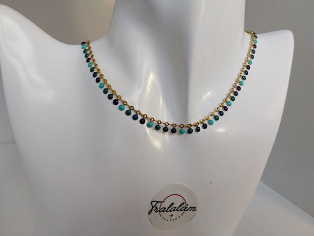 ✨Collier "camaieu de bleus en pastilles émaillées"✨