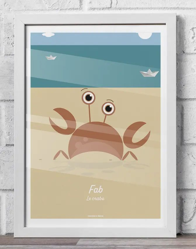 09 - Carte postale enfant crabe décor