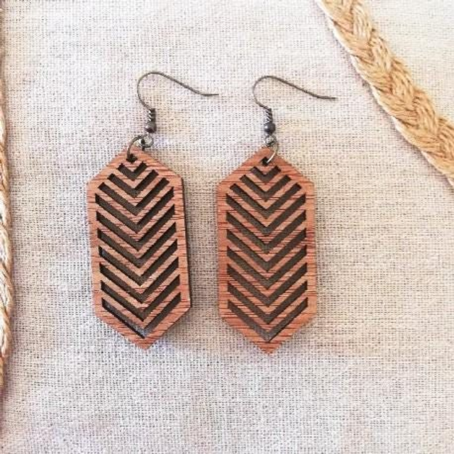 E09 – Boucles d'oreilles artisanales en bois NAZCA 5 –  Style Bohème