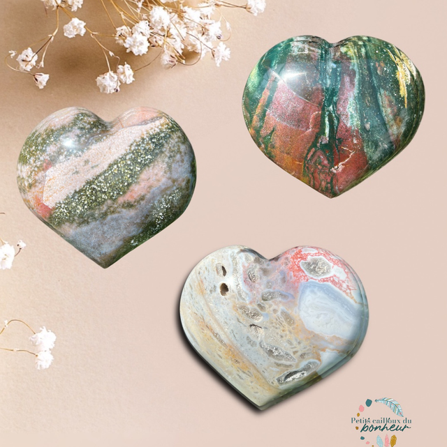 Cœurs en Jaspe Océan –  Force et Harmonie