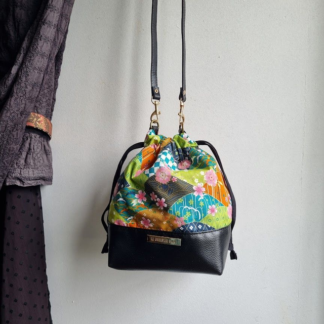 Baluchon &quot;Fanny&quot; vert &amp; simili cuir noir