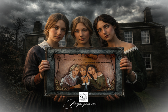 Les soeurs Brontë, tableau en cuir repoussé