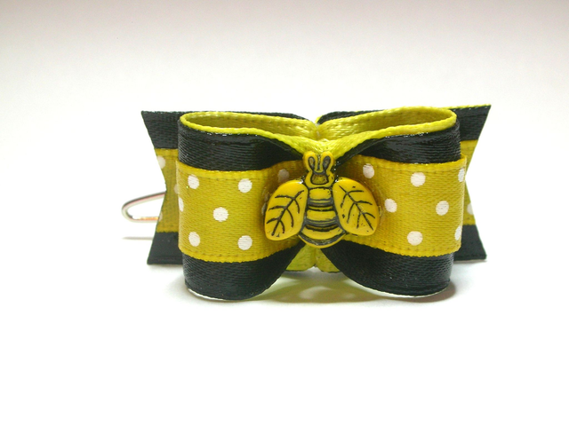 Noeud pour chien fantaisie-noir et jaune-pois-abeille