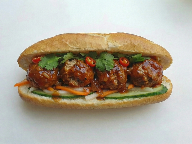 Baguette mit Hackbällchen vom Schwein (Bánh Mì Xíu Mại)