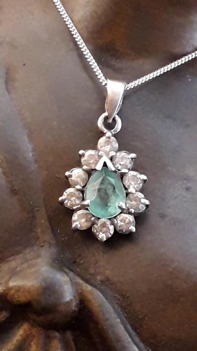 Pendentif émeraude, zirconium, argent 925