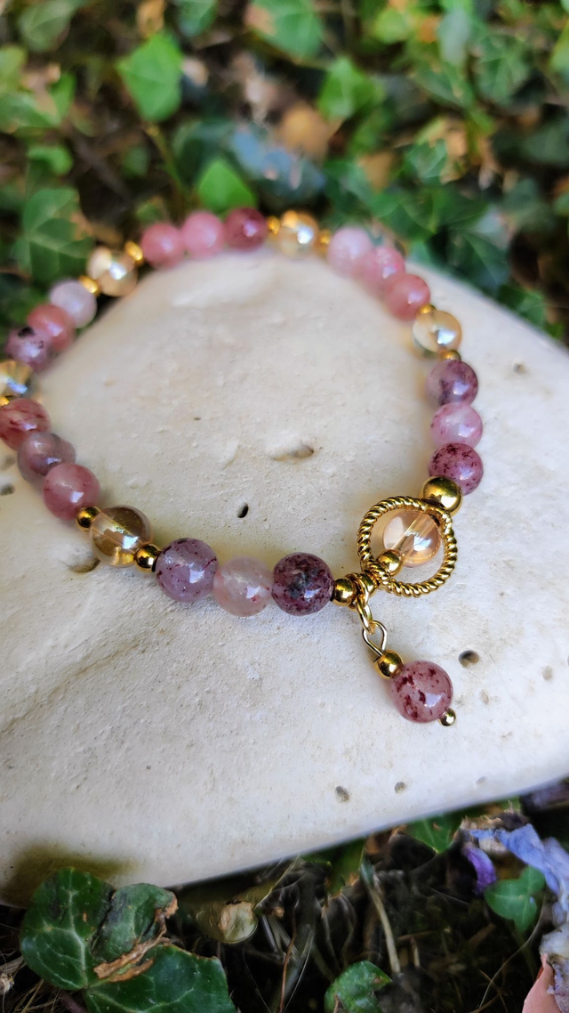 Bracelet "Épanouissement et Joie" Quartz fraise