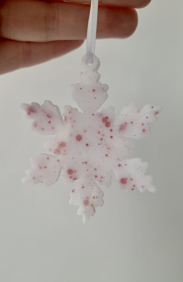 White & Red Snowflake Ornament – Handmade Resin Christmas Bauble