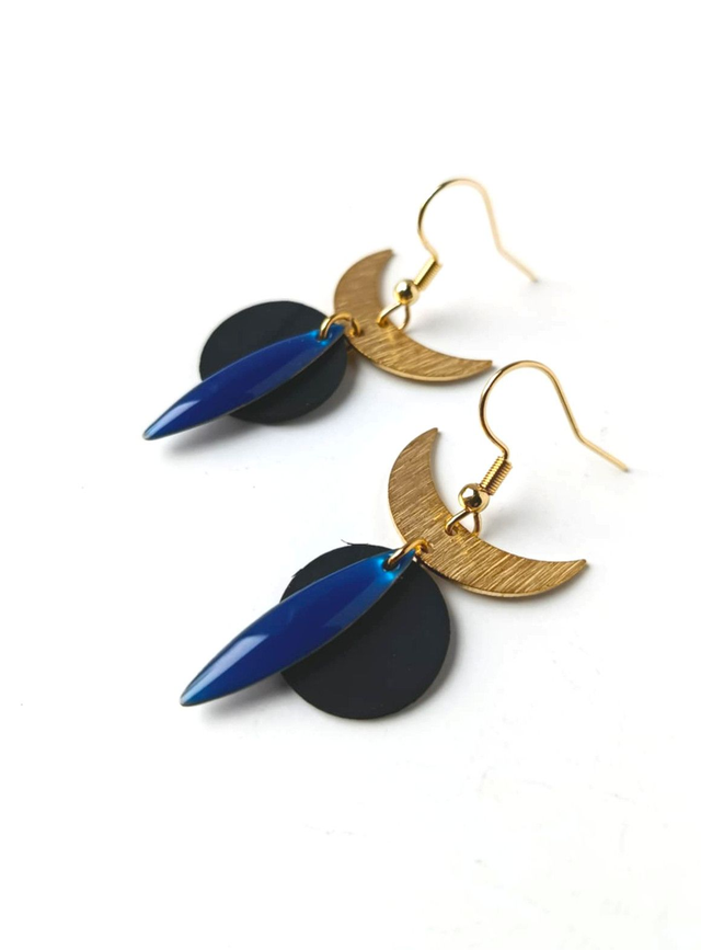 Boucles d'Oreilles Asymétriques Upcyclées  en Chambre à air Recyclée - Lunes 